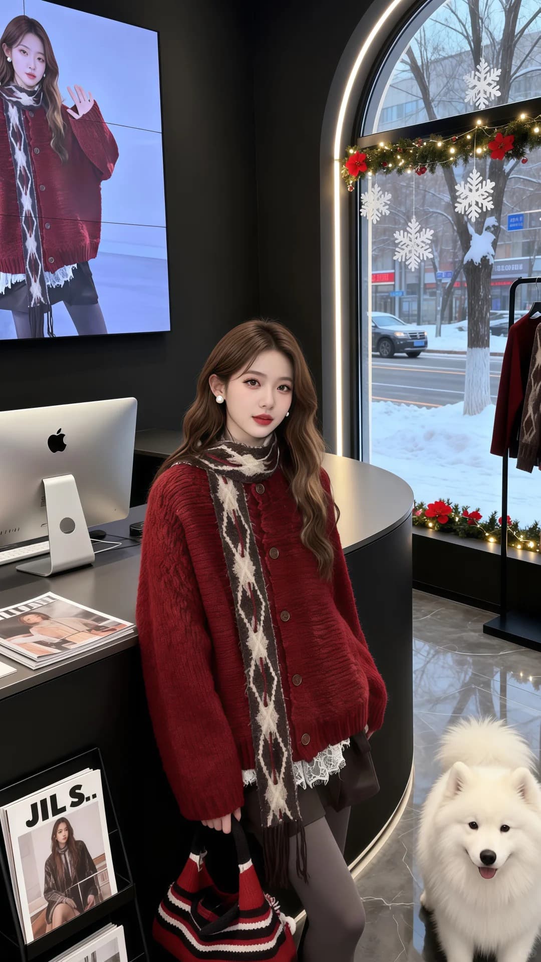 한 부서 부드러운 찹쌀 레트로 두꺼운 신년 빨간색 스웨터 오픈 가디건 여성 겨울 루즈핏 슬림해 보이는 싱글 줄 버튼 니트 재킷 상세 이미지 3