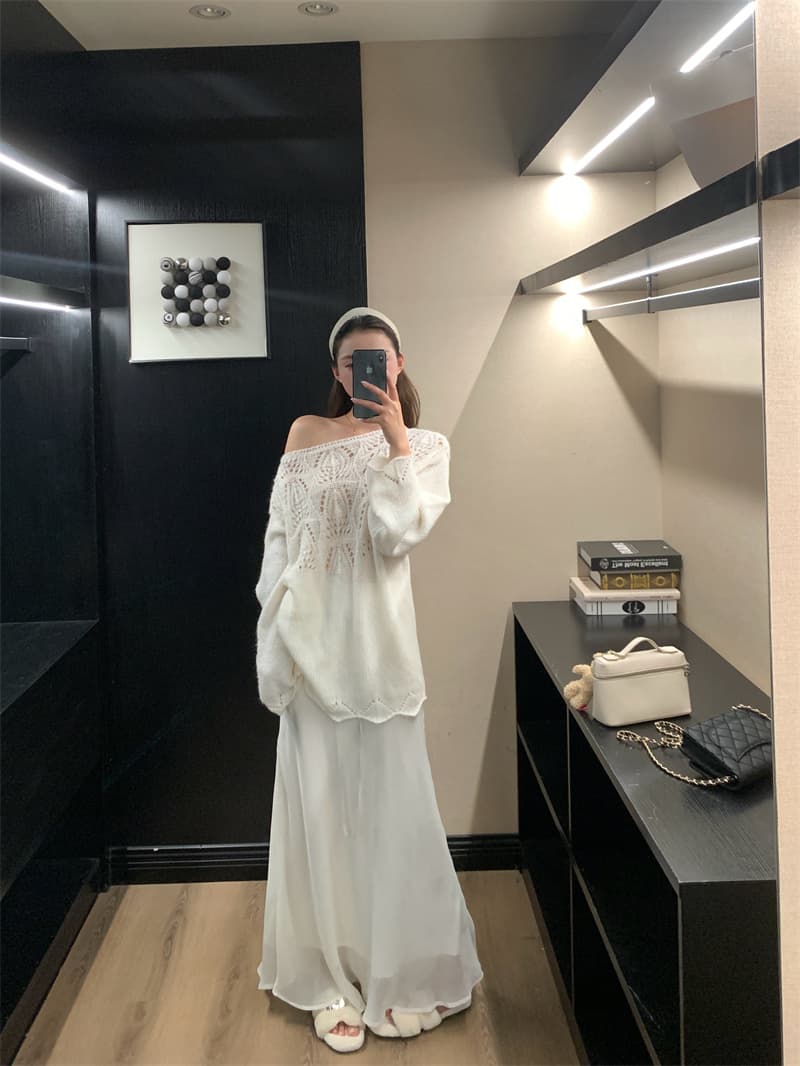 프랑스식 무거운 작업 홀로우 아웃 자수 오프숄더 스웨터 여자 가을 겨울철 새로운 느긋한 바람 루즈핏 슬림해 보이는 니트 스웨터 맨위 상세 이미지 11