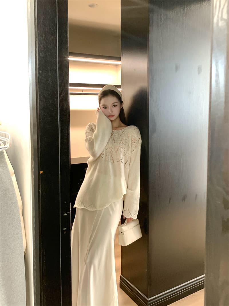 프랑스식 무거운 작업 홀로우 아웃 자수 오프숄더 스웨터 여자 가을 겨울철 새로운 느긋한 바람 루즈핏 슬림해 보이는 니트 스웨터 맨위 상세 이미지 16