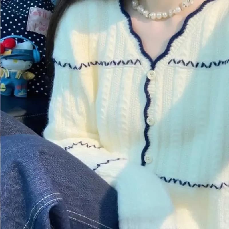 한 부서 느긋한 바람 부드러운 찹쌀 스웨터 여자 봄 가을 새로운 루즈핏 슬림해 보이는 니트 스웨터 재킷 맨위 고급 센스 오픈 가디건 이미지 4