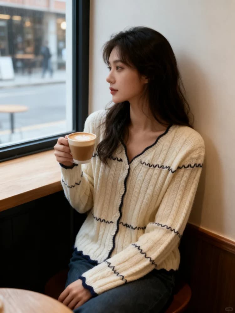 한 부서 느긋한 바람 부드러운 찹쌀 스웨터 여자 봄 가을 새로운 루즈핏 슬림해 보이는 니트 스웨터 재킷 맨위 고급 센스 오픈 가디건 이미지 3