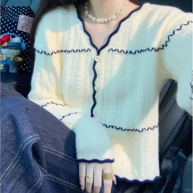 한 부서 느긋한 바람 부드러운 찹쌀 스웨터 여자 봄 가을 새로운 루즈핏 슬림해 보이는 니트 스웨터 재킷 맨위 고급 센스 오픈 가디건 상세 이미지 3