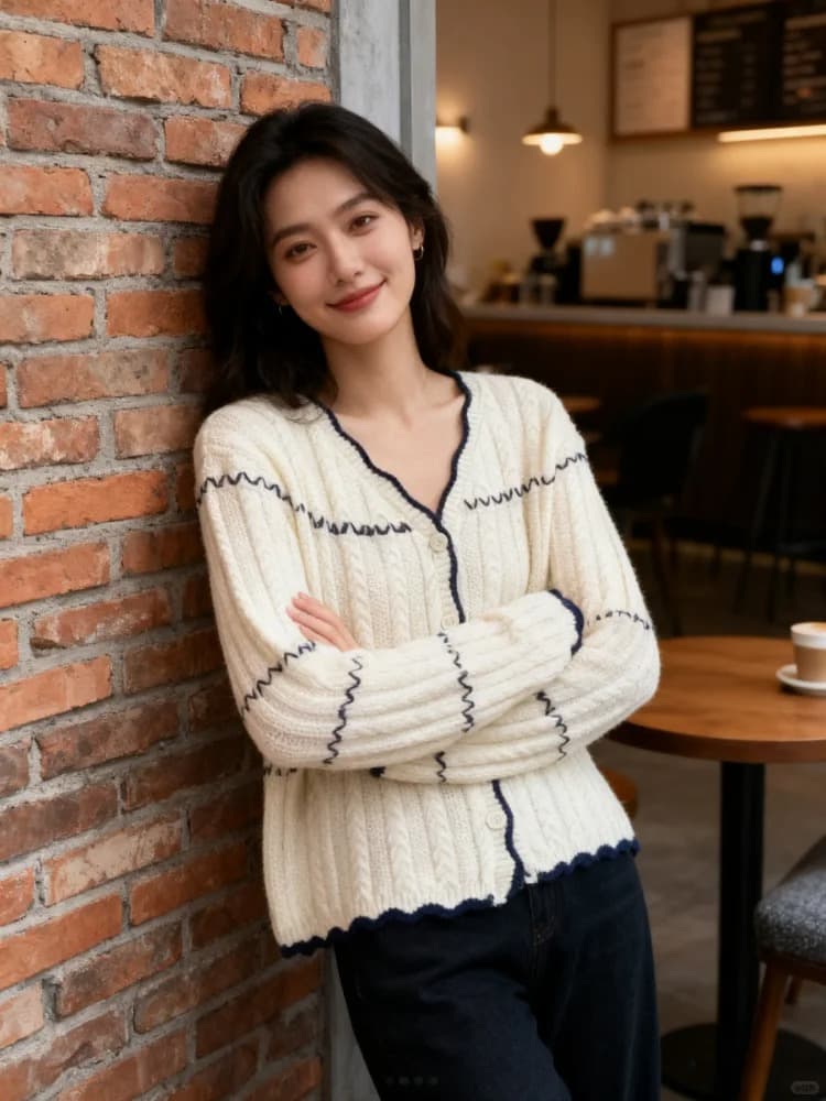한 부서 느긋한 바람 부드러운 찹쌀 스웨터 여자 봄 가을 새로운 루즈핏 슬림해 보이는 니트 스웨터 재킷 맨위 고급 센스 오픈 가디건 상세 이미지 4