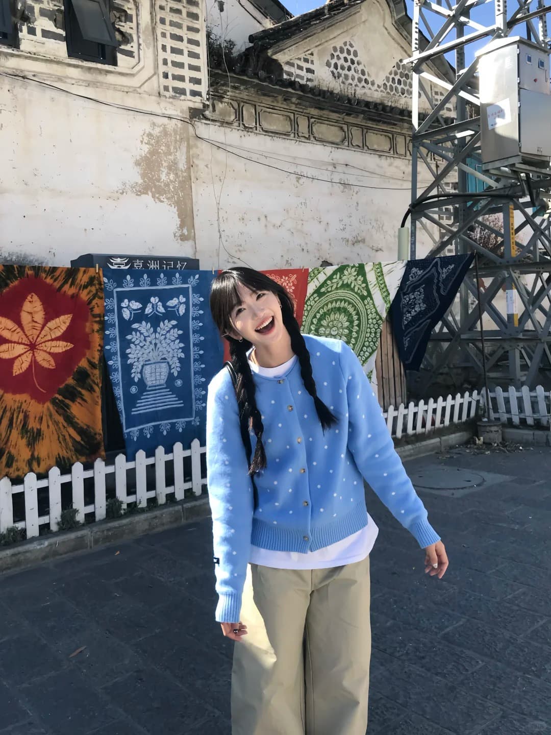 도트 무늬 파란색 오픈 가디건 스웨터 여성 코트 봄 가을 프랑스식 레트로 느긋한 바람 고급 센스 맨위 루즈핏 다용도 이미지 5