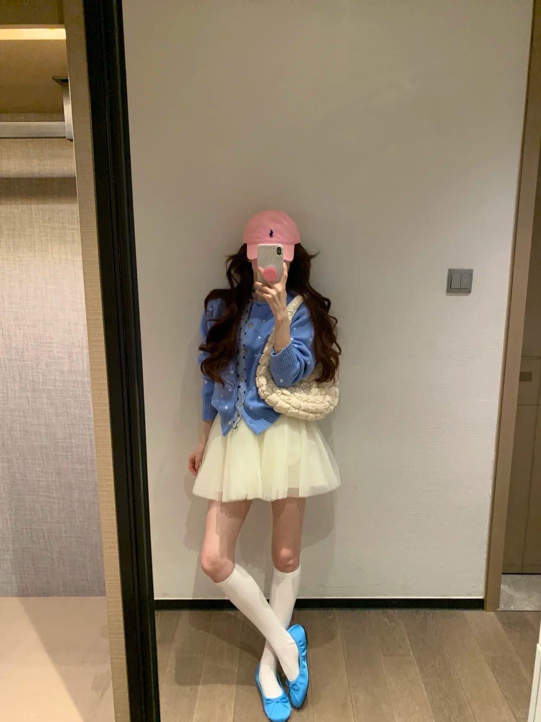 도트 무늬 파란색 오픈 가디건 스웨터 여성 코트 봄 가을 프랑스식 레트로 느긋한 바람 고급 센스 맨위 루즈핏 다용도 상세 이미지 10