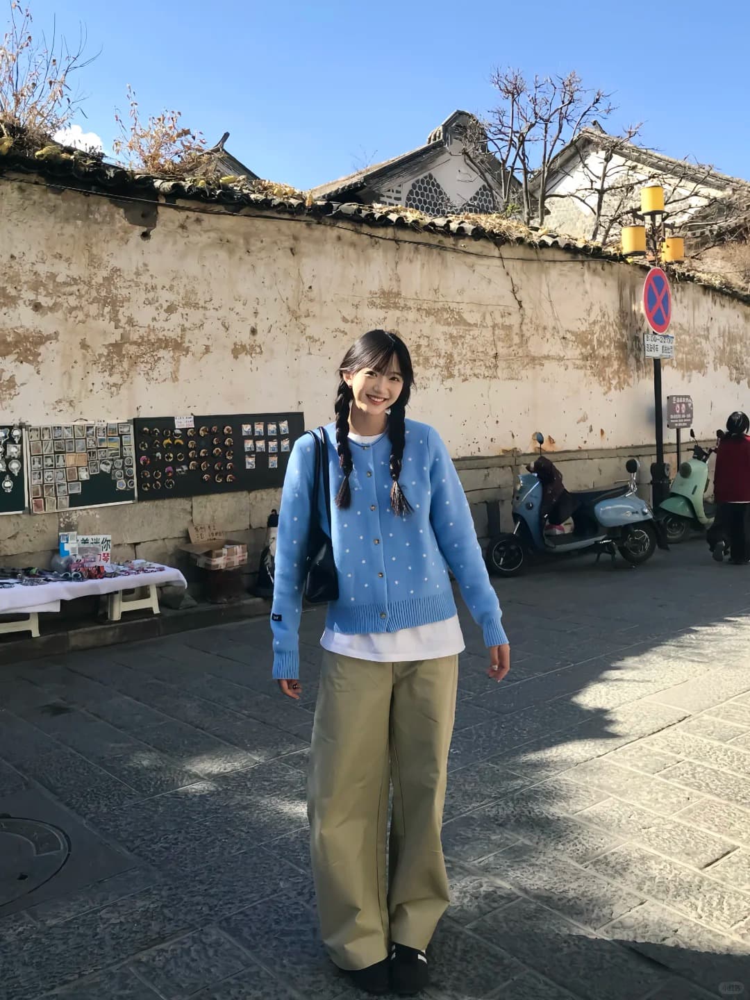 도트 무늬 파란색 오픈 가디건 스웨터 여성 코트 봄 가을 프랑스식 레트로 느긋한 바람 고급 센스 맨위 루즈핏 다용도 상세 이미지 15