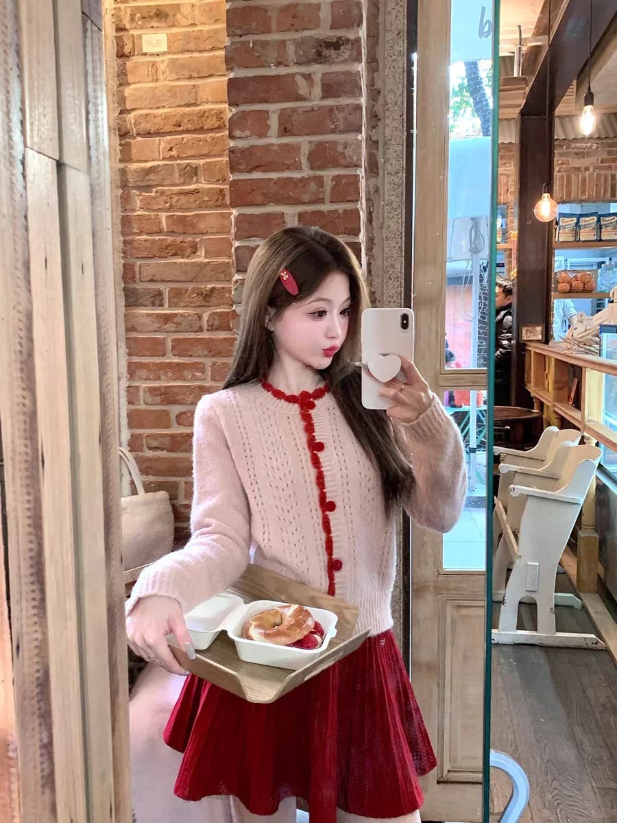 2026 봄 새로운 달콤함 다용도 레트로 배색 신선함 부드러운 찹쌀 스웨터 외출용 니트 카디건 코트 긴팔 이미지 2