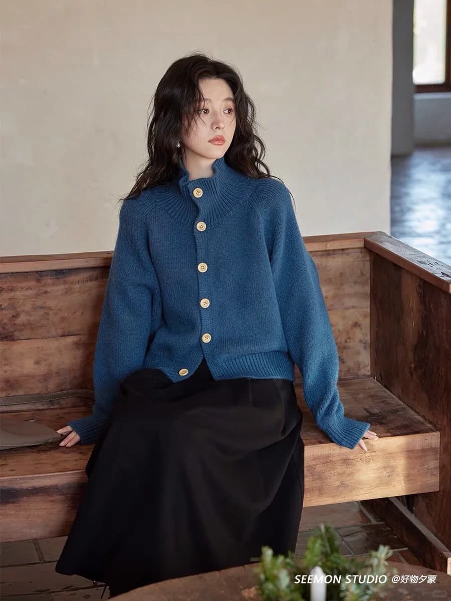 분위기 센스 봄날 도파민 루즈핏 니트 오픈 가디건 여성 두꺼운 느긋한 바람 부드러운 찹쌀 스웨터 여성 코트 상세 이미지 3