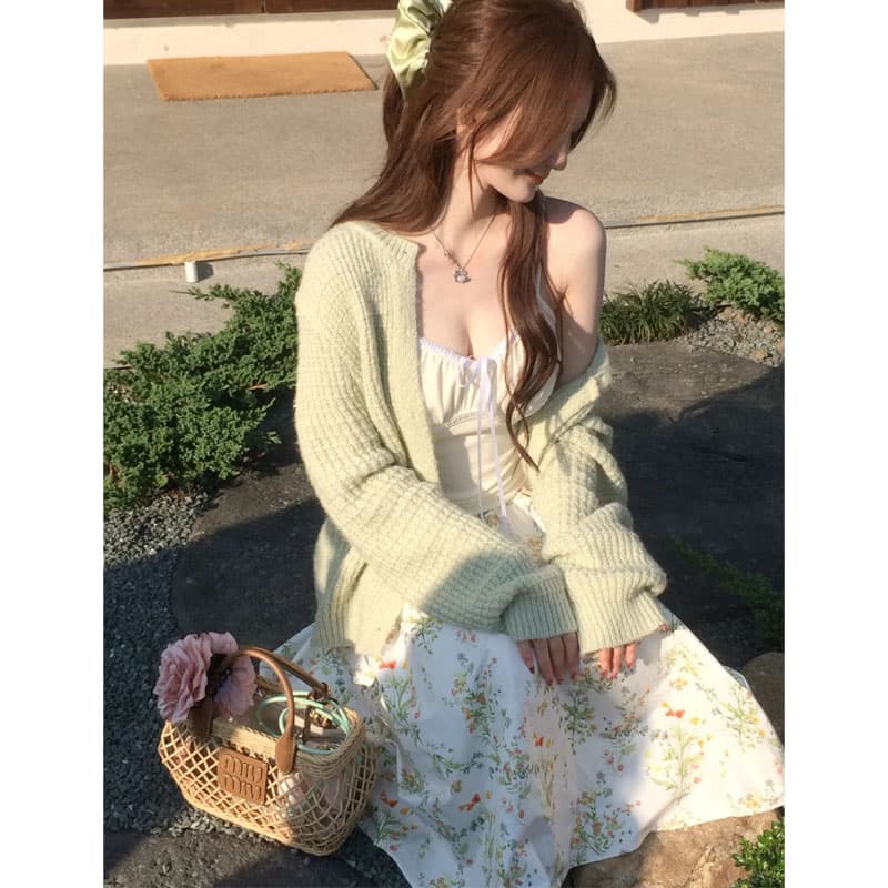 프랑스식 느긋한 바람 황색 니트 오픈 가디건 여성 봄 새로운 부드러운 바람 외국 가스 루즈핏 고유 한 아름다운 스웨터 트렌디 이미지 6