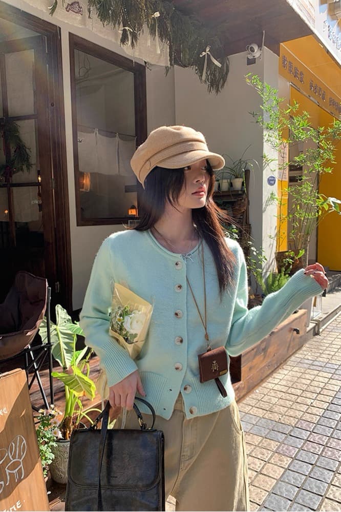 물 녹색 쇼트 스타일 니트 오픈 가디건 여성 봄 새로운 한 부서 착용 가져 가라. 부드러운 찹쌀 자이언트 잘 생긴 스웨터 코트 이미지 7