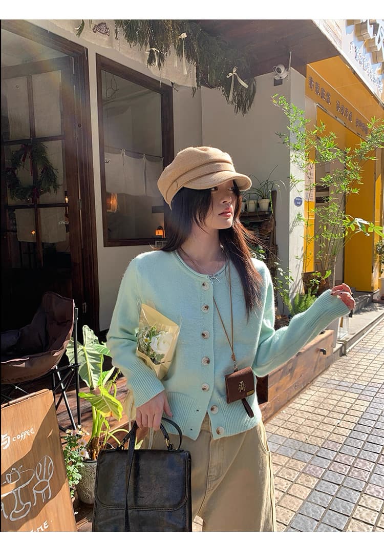 물 녹색 쇼트 스타일 니트 오픈 가디건 여성 봄 새로운 한 부서 착용 가져 가라. 부드러운 찹쌀 자이언트 잘 생긴 스웨터 코트 상세 이미지 2