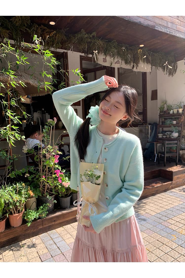 물 녹색 쇼트 스타일 니트 오픈 가디건 여성 봄 새로운 한 부서 착용 가져 가라. 부드러운 찹쌀 자이언트 잘 생긴 스웨터 코트 상세 이미지 3