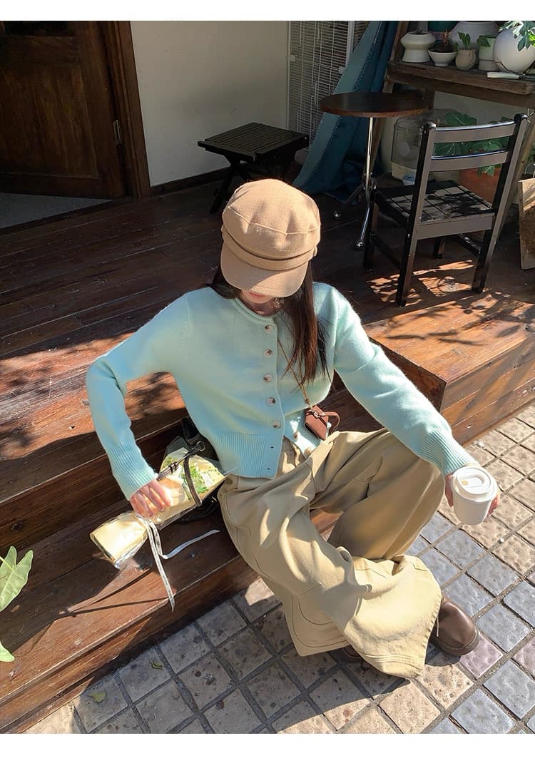 물 녹색 쇼트 스타일 니트 오픈 가디건 여성 봄 새로운 한 부서 착용 가져 가라. 부드러운 찹쌀 자이언트 잘 생긴 스웨터 코트 상세 이미지 6