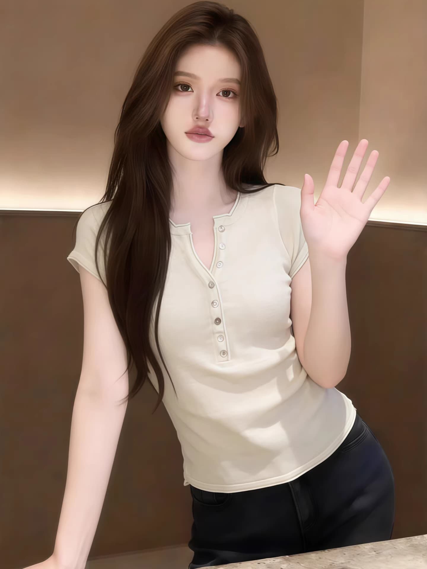 6 양모 살구 색상 긍정적 인 어깨 얼음 실크 니트 반팔 티셔츠 여성 여름 2026 새로운 몸매 가꾸기 슬림해 보이는 미니멀리즘 맨위 상세 이미지 3