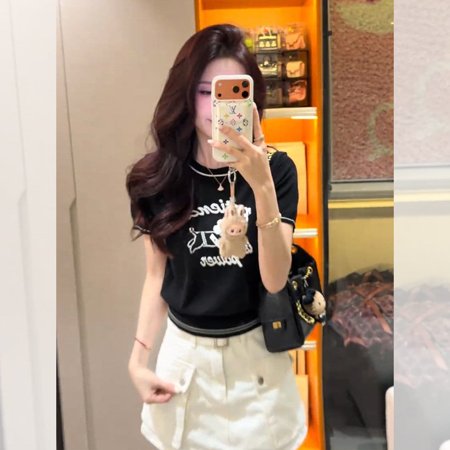 한 부서 살구 색상 강아지 자카드 니트 반팔 티셔츠 여성 여름 얇은 스타일 작은 키 몸매 가꾸기 슬림해 보이는 쇼트 스타일 맨위 이미지 3