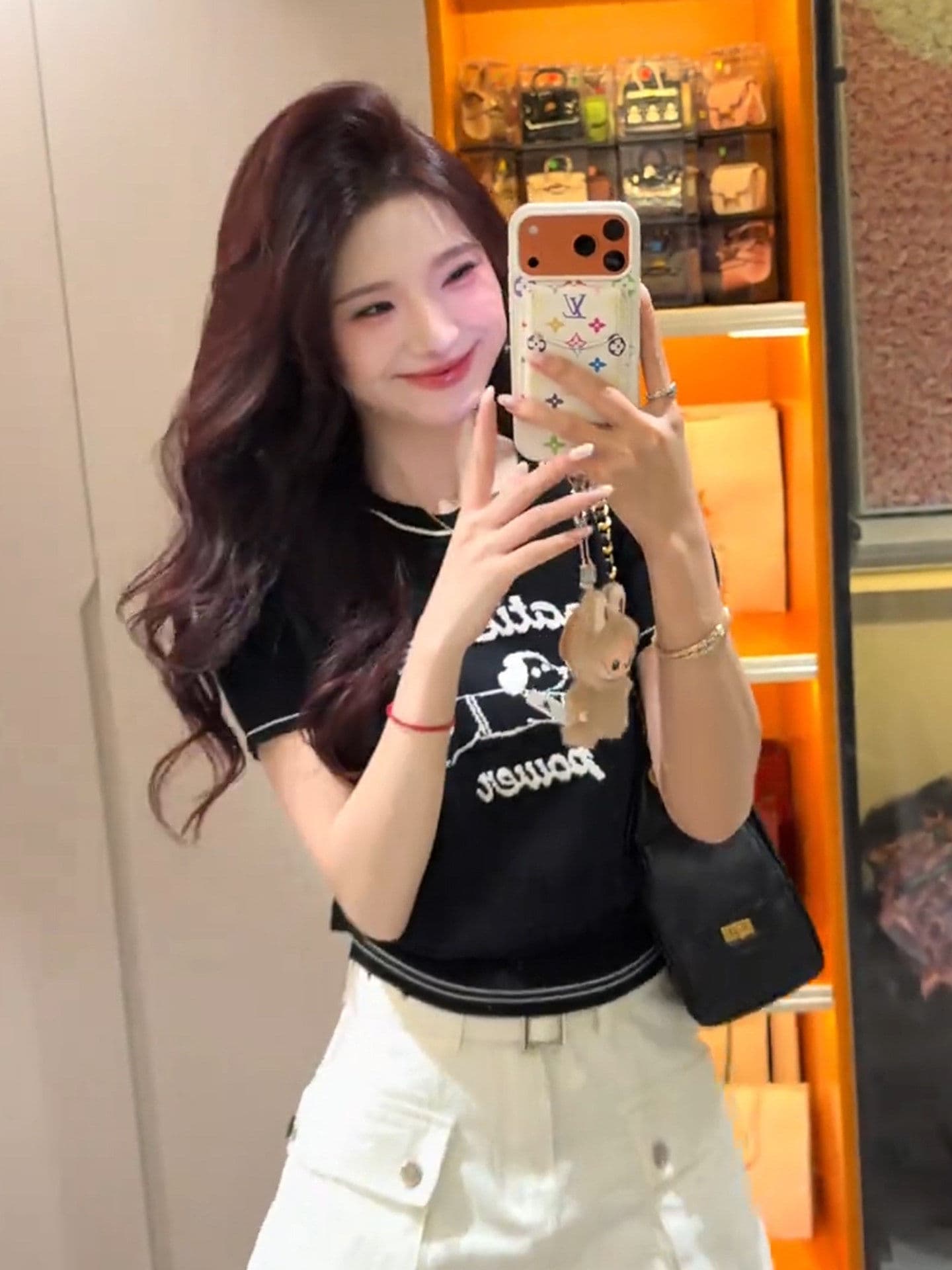 한 부서 살구 색상 강아지 자카드 니트 반팔 티셔츠 여성 여름 얇은 스타일 작은 키 몸매 가꾸기 슬림해 보이는 쇼트 스타일 맨위 상세 이미지 11