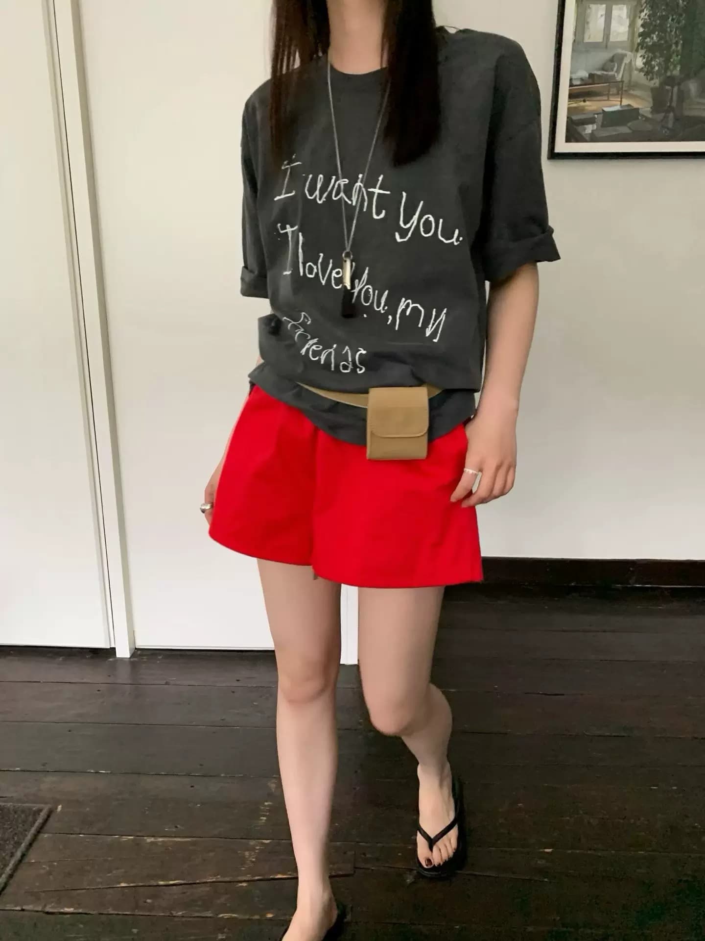 한국 정통 새로운 알파벳 프린트 레트로 워싱 마 오래된 아메리칸 oversize 반팔 여름 루즈핏 이미지 4