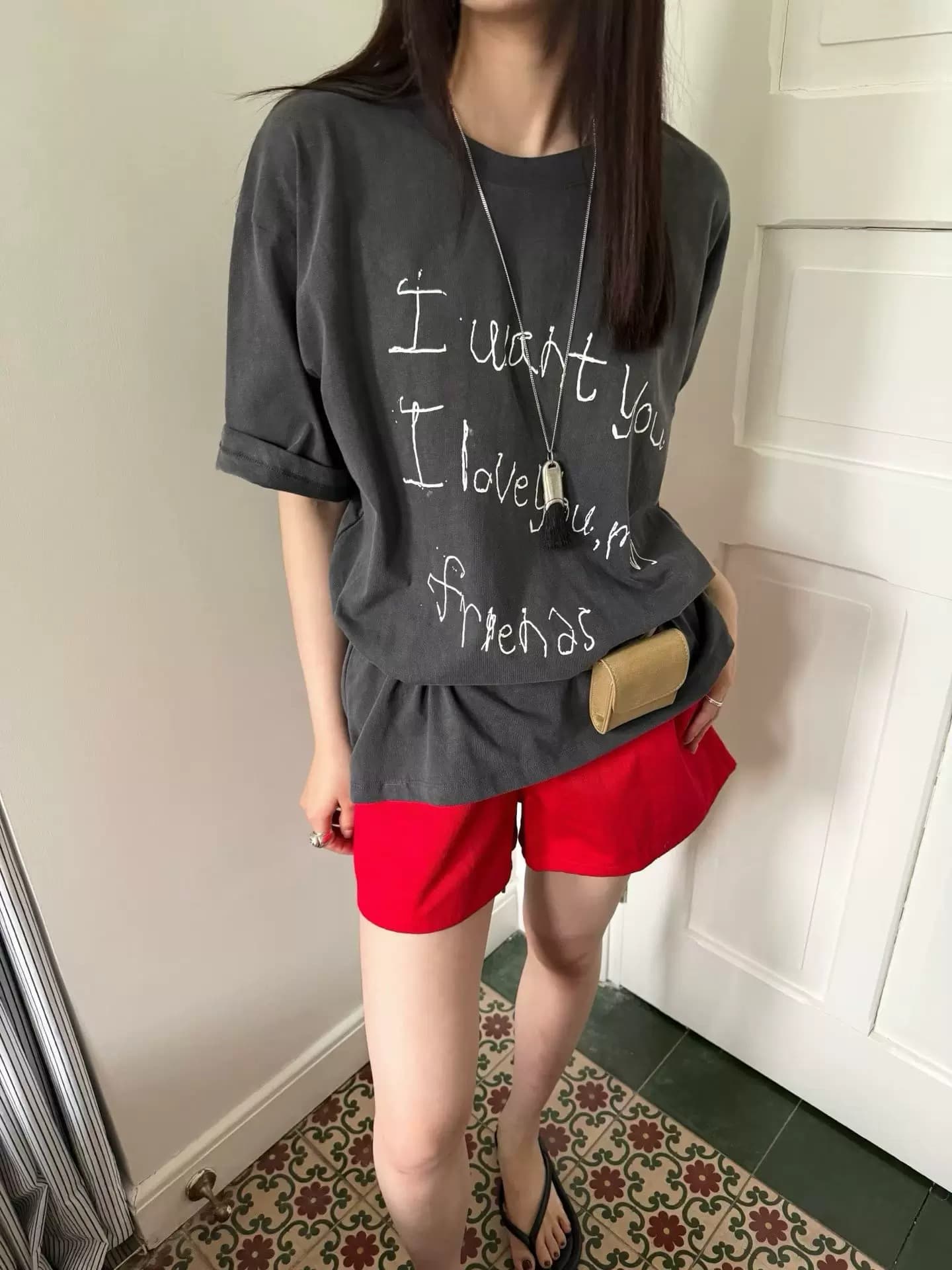 한국 정통 새로운 알파벳 프린트 레트로 워싱 마 오래된 아메리칸 oversize 반팔 여름 루즈핏 이미지 3