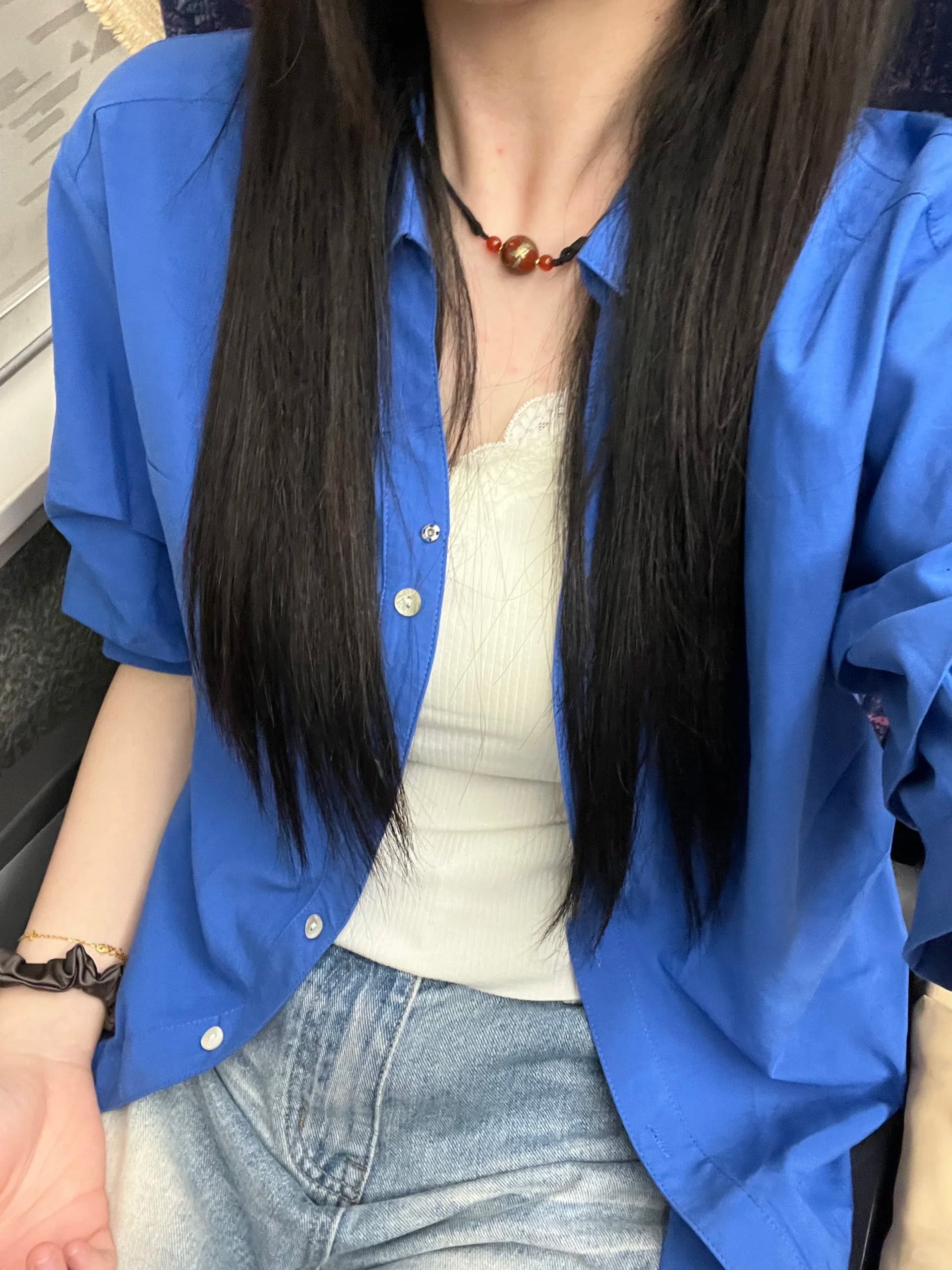 프랑스식 POLO 칼라 톰 글 래 원인 블루 자외선 차단 여성 셔츠 여름 5 점 소매 작은 키 2026 허리 수축 셔츠 맨위 상세 이미지 14