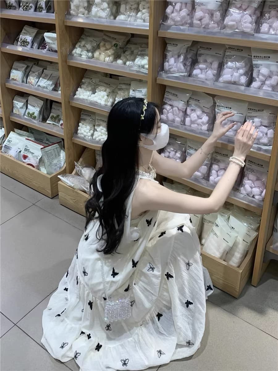 수건 자수 스타일 첫사랑 민소매 행침 목 자수 여성 드레스 여름 부드러운 바람 품격 요정 아름다운 롱 스커트 상세 이미지 9