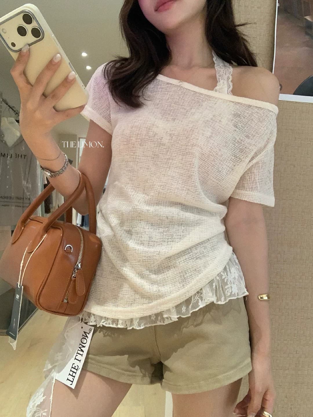 원본 원단 자외선 차단 블라우스 여성 여름 반팔 티셔츠 오프숄더 비스듬한 어깨 의류 행침 목 인사이드 가져 가라. 투피스 세트 상세 이미지 10