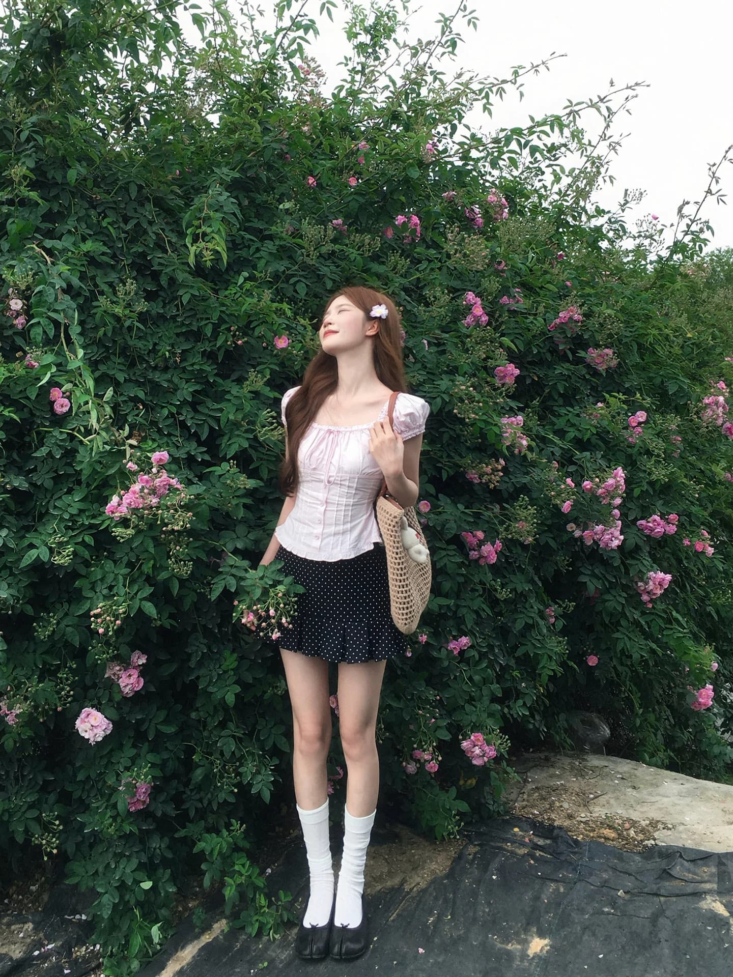 주간 실크 원단 참나무 늑골 조정 핑크색 반팔 여성 셔츠 여름 작은 키 디자인 센스 슬림해 보이는 쇼트 스타일 맨위 상세 이미지 6