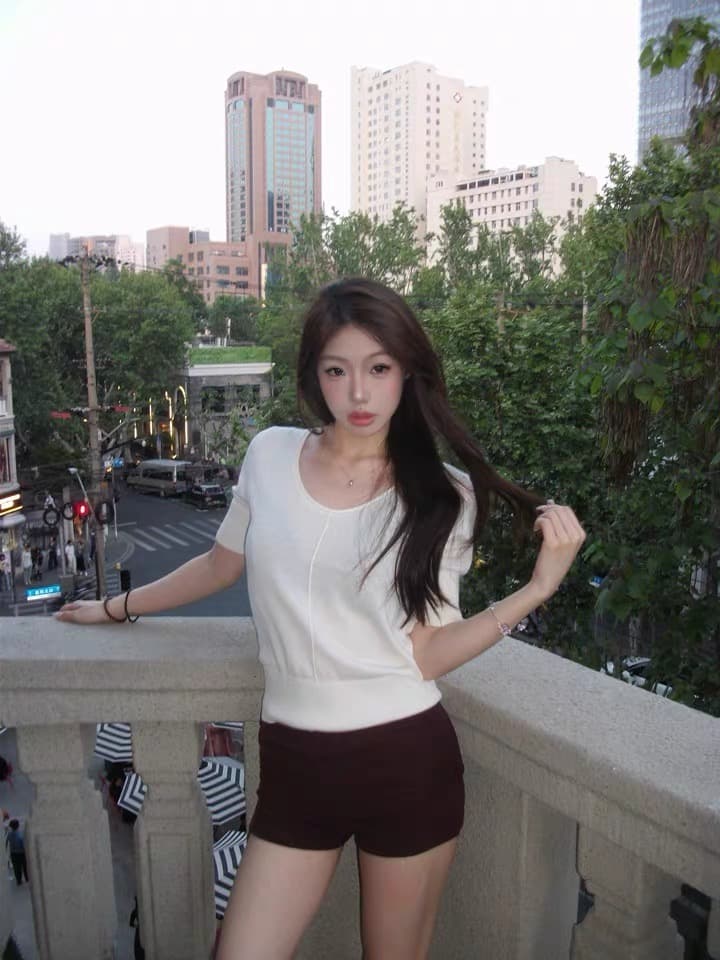 프랑스식 작은 셔츠 여름 오래된 돈 느슨함 니트 작은 반팔 여성 프랑스식 느긋한 단색 다용도 u 칼라 반팔 셔츠 상세 이미지 6