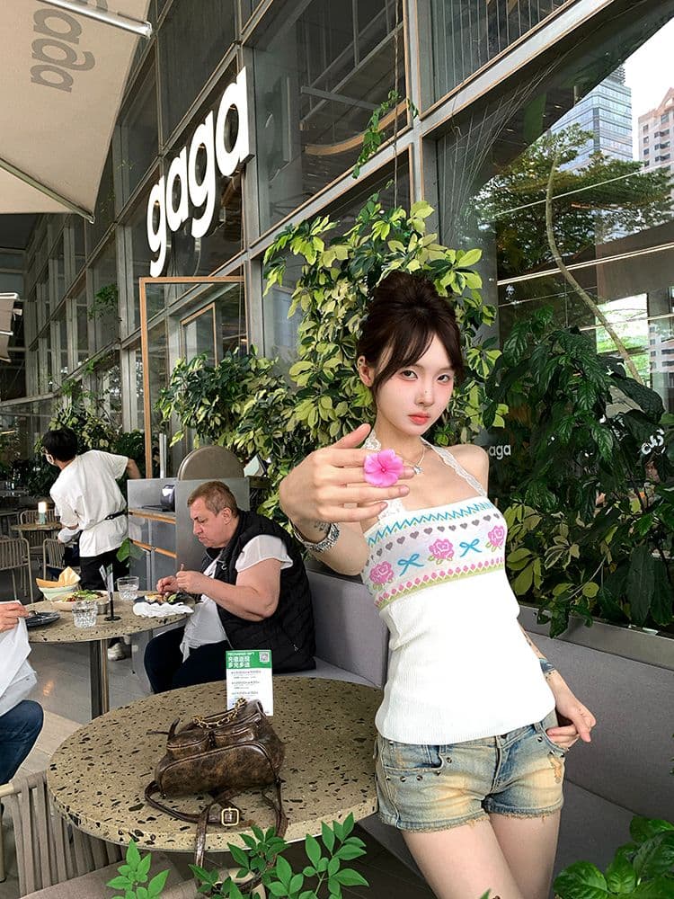 레이스 조각 자카드 아름다움 뒤로 행침 목 조끼 여성 여름 전후 둘 착용 몸매 가꾸기 디자인 센스 순수한 욕망 맨위 외출용 상세 이미지 3