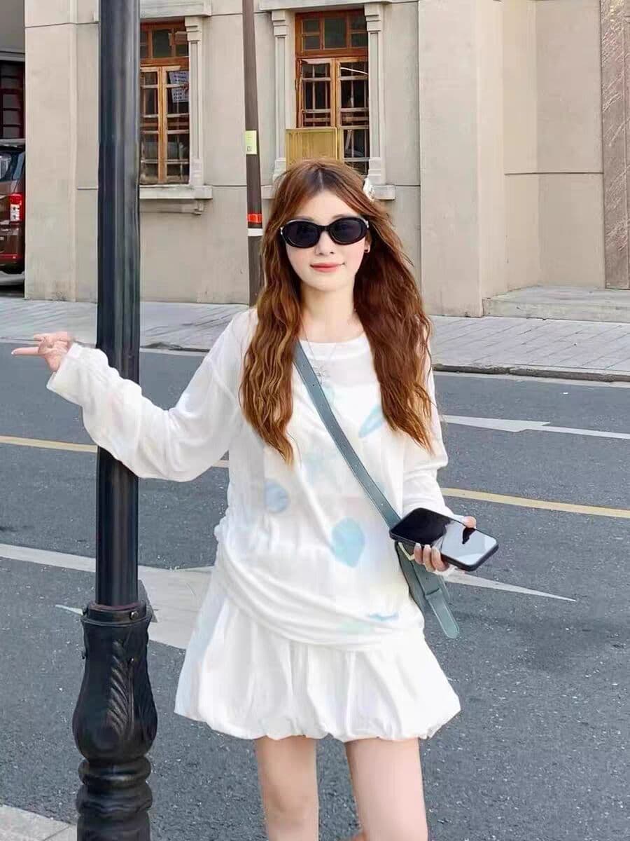 꽃 블루스 프린트 얇은 스타일 자외선 차단 블라우스 여성 여름 얇은 스타일 루즈핏 마이크로 ~을 통해 어깨 긴팔 티셔츠 이미지 2