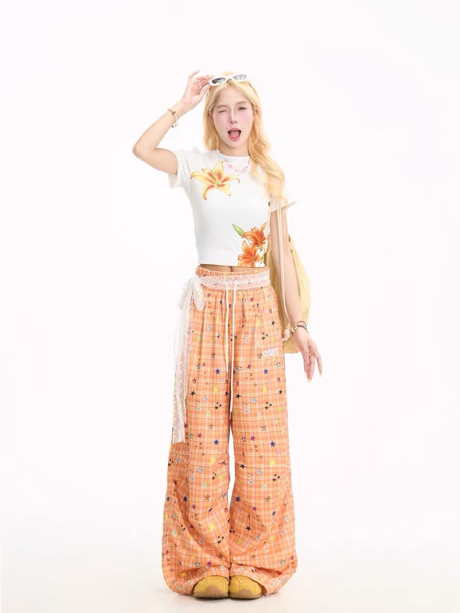 화이트 아메리칸 꽃무늬 프린트 슬림해 보이는 반팔 티셔츠 여성 여름 몸매 가꾸기 달콤한 매운맛 연령 감소 쇼트 스타일 맨위 상세 이미지 3