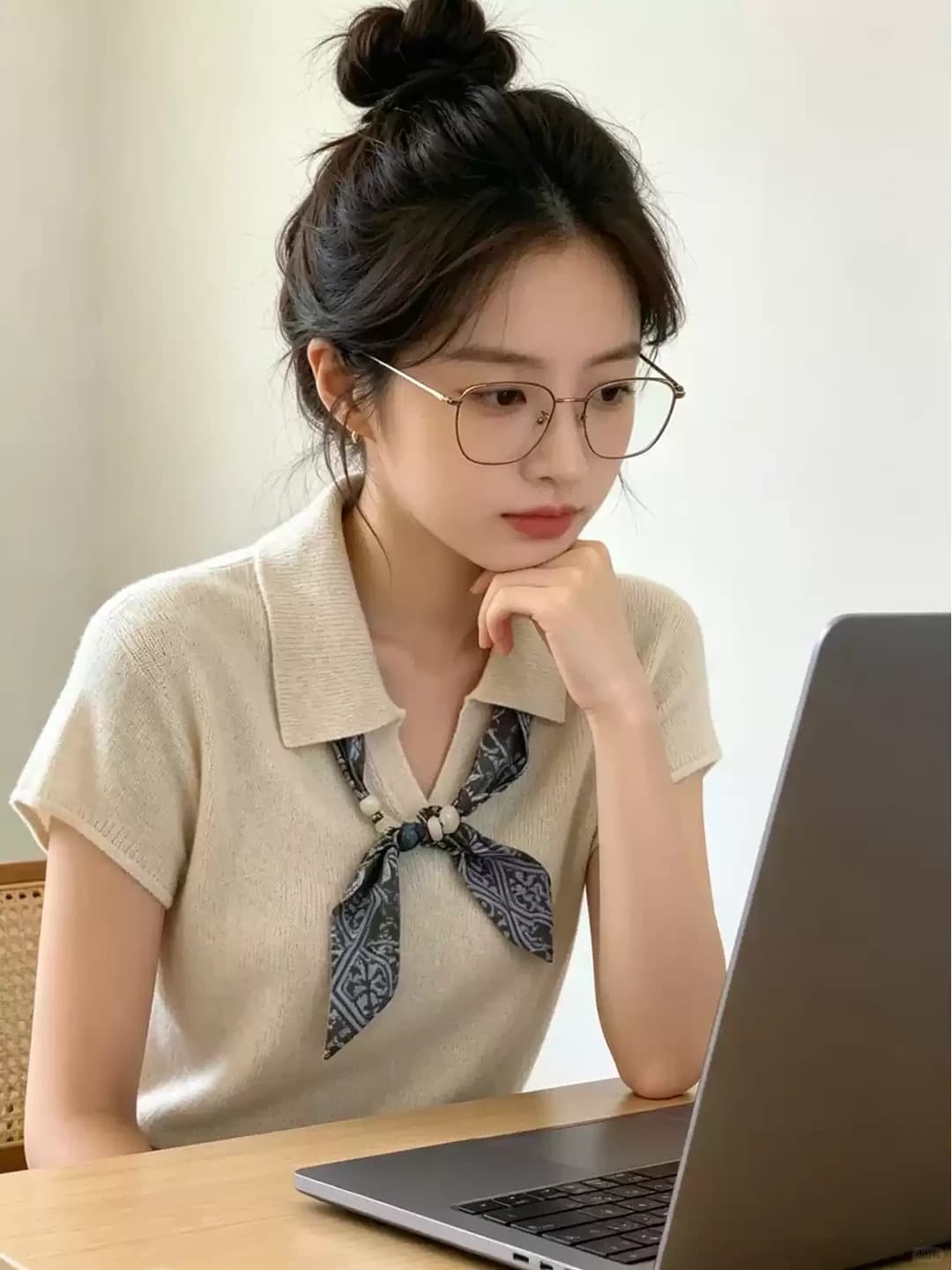 오래된 돈 바람 POLO 칼라 스카프 반팔 니트 스웨터 여성 초기 여름 한 부서 디자인 센스 얇은 스타일 슬림해 보이는 품격 맨위 상세 이미지 6
