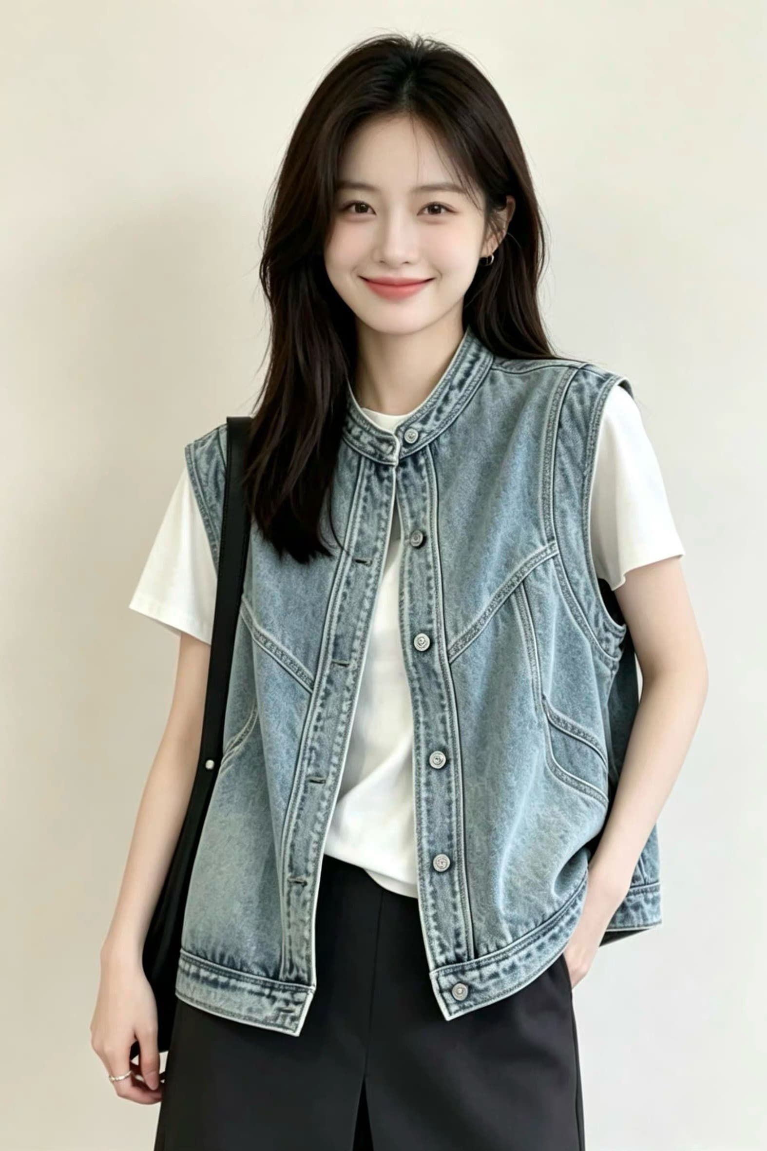 슈퍼 잘 생긴 패션 데님 조끼 여자 세련된 외국 가스 2026 봄 새로운 다용도 어깨 조끼 자켓 맨위 이미지 6