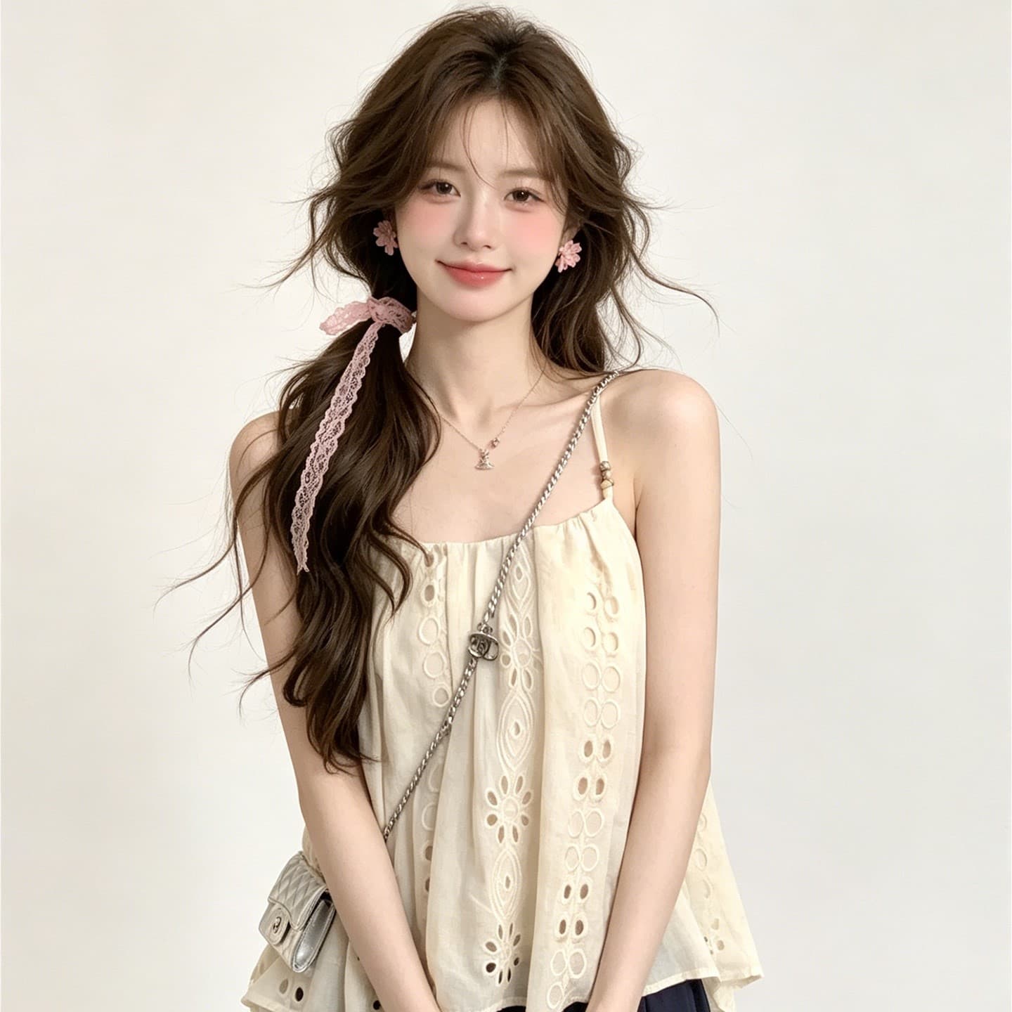 원본 원단 솜씨 휴가 바람 세트 여성 여름 품격 홀로우 아웃 자수 비즈 캐미솔 상세 이미지 12