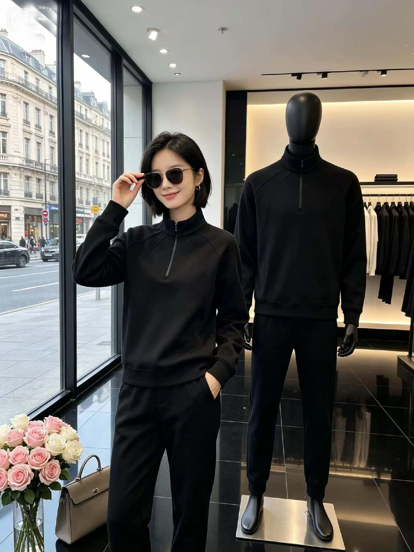 양모 일본식 따뜻한 플러시 스탠드 칼라 하프 지퍼 후드티 풀오버 긴팔 캐주얼 남녀 가을 겨울철 이미지 4