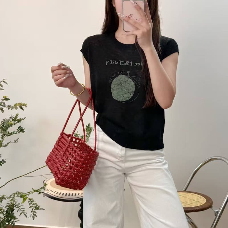 대나무 마디 마 워시 물 여름 한국 스타일 패션 다용도 라운드 넥 니트 반팔 여성 루즈핏 슬림해 보이는 스웨터 맨위 이미지 5