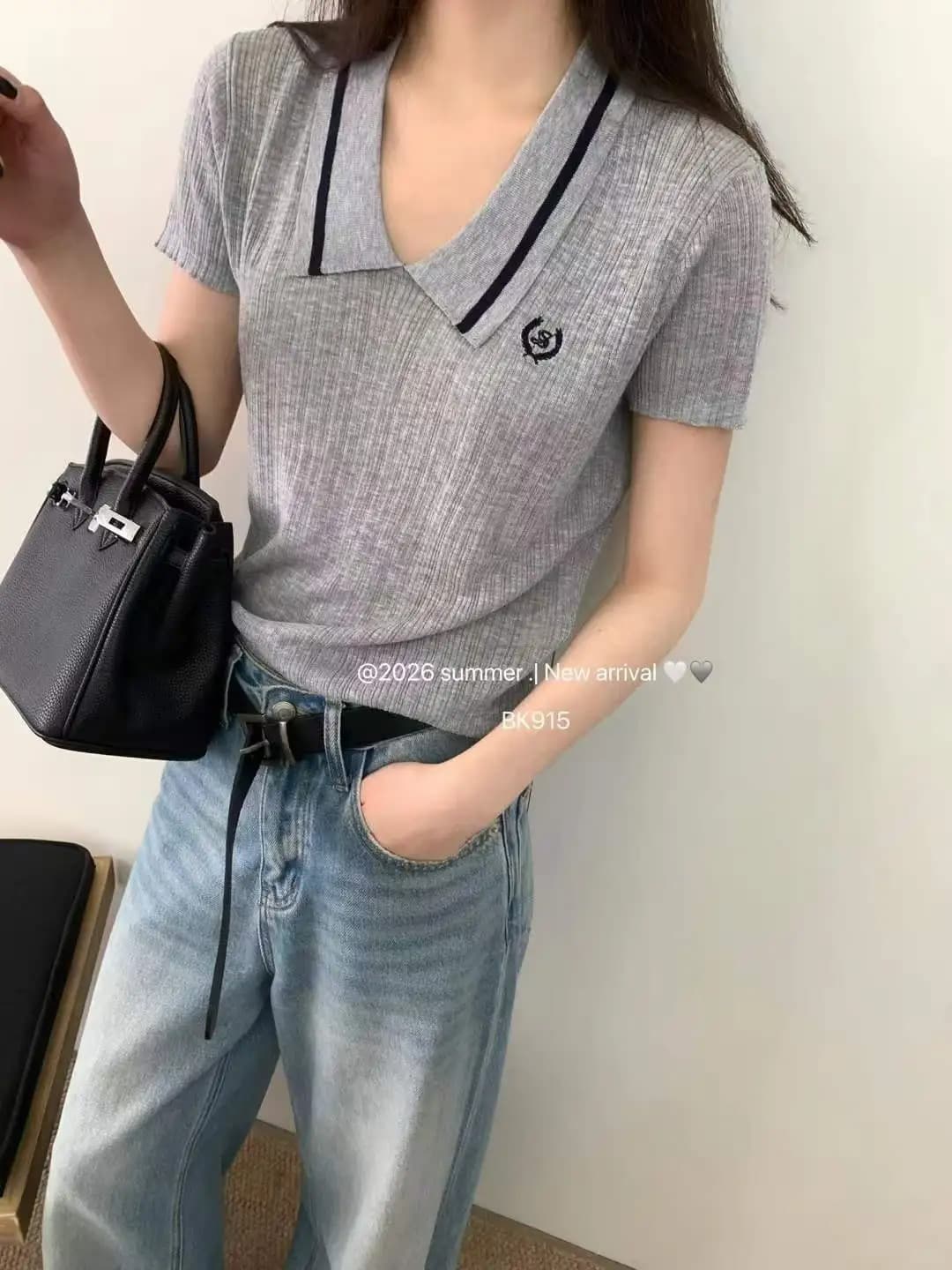 얼음 차가운 실크 워시 물 여름 학원 스타일 자수 반팔 polo 뒤집다 니트 스웨터 여성 레저 핫걸 맨위 이미지 5