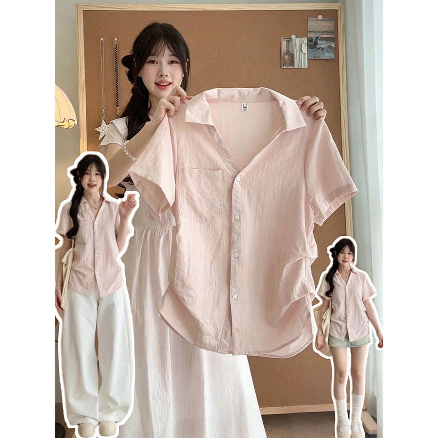 아메리칸 POLO 칼라 핑크색 반팔 여성 셔츠 여름 몸매 가꾸기 슬림해 보이는 디자인 센스 다용도 느긋한 캐주얼 맨위 트렌디 상세 이미지 7