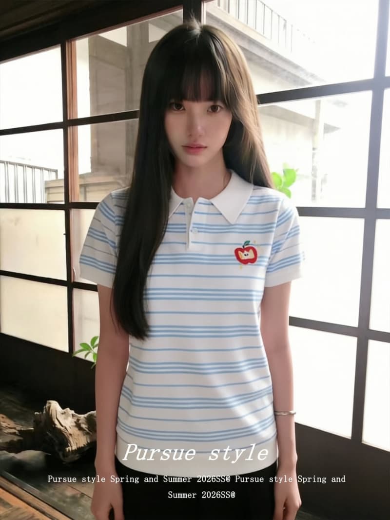 얼음 차가운 실크 워시 물 스트라이프 POLO 셔츠 여성 여름 긍정적 인 어깨 니트 반팔 한 부서 학원 스타일 맨위 트렌디 이미지 2