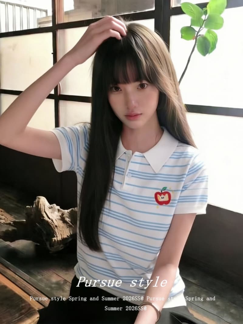 얼음 차가운 실크 워시 물 스트라이프 POLO 셔츠 여성 여름 긍정적 인 어깨 니트 반팔 한 부서 학원 스타일 맨위 트렌디