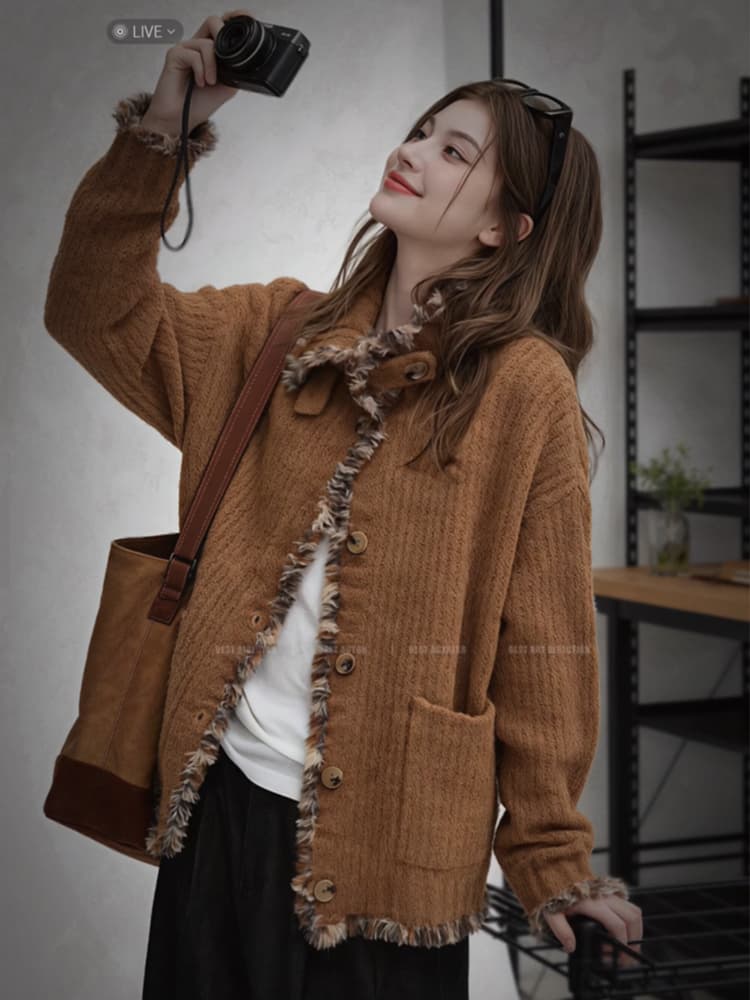 2026 새로운 레트로 낭만주의 서클 양모 원사 수공 거친 가장자리 느긋한 스웨터 여자 상세 이미지 8