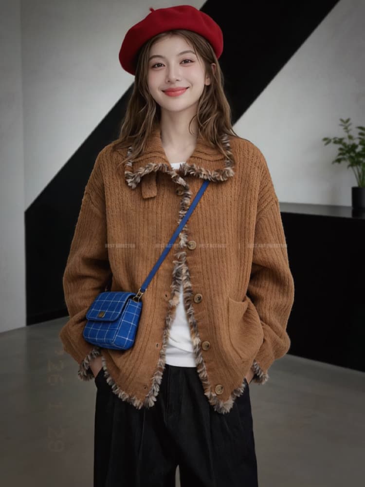 2026 새로운 레트로 낭만주의 서클 양모 원사 수공 거친 가장자리 느긋한 스웨터 여자 상세 이미지 11