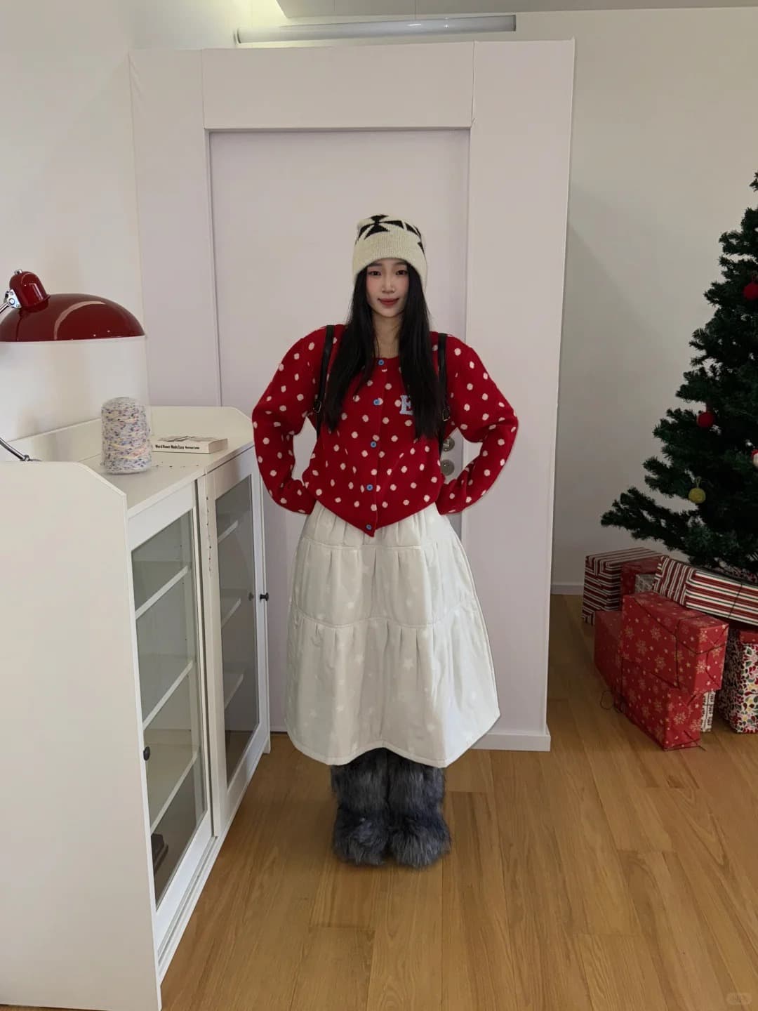 아메리칸 레트로 도트 무늬 오픈 가디건 파란색 스웨터 여성 코트 이른 가을 쇼트 스타일 느긋한 바람 니트 스웨터 맨위 상세 이미지 11