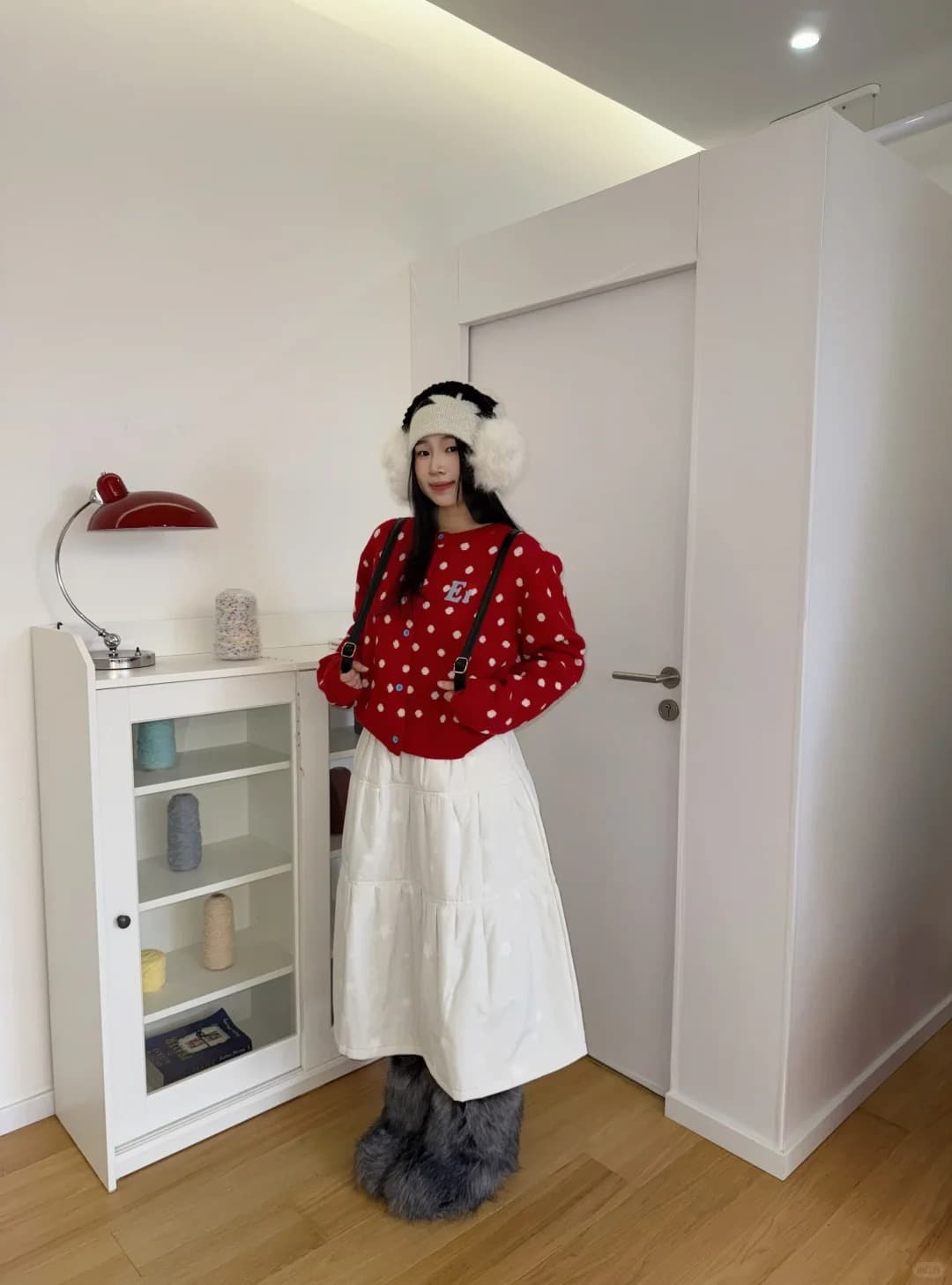 아메리칸 레트로 도트 무늬 오픈 가디건 파란색 스웨터 여성 코트 이른 가을 쇼트 스타일 느긋한 바람 니트 스웨터 맨위 상세 이미지 15