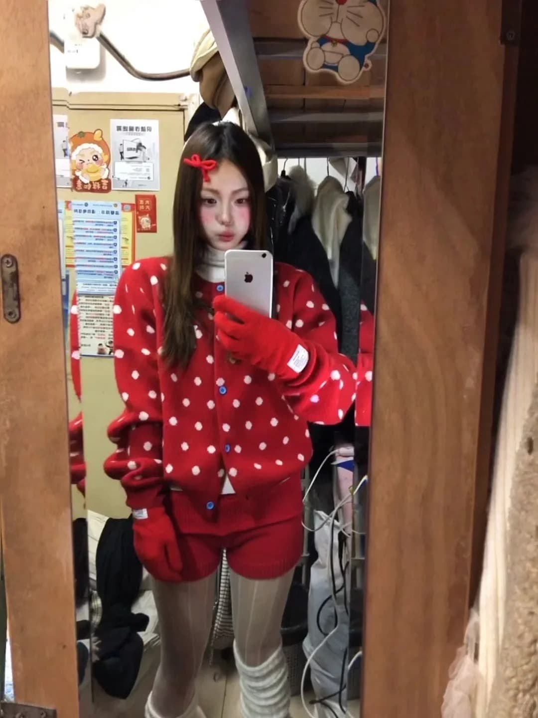 아메리칸 레트로 도트 무늬 오픈 가디건 파란색 스웨터 여성 코트 이른 가을 쇼트 스타일 느긋한 바람 니트 스웨터 맨위 상세 이미지 19