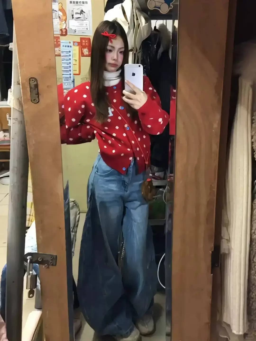 아메리칸 레트로 도트 무늬 오픈 가디건 파란색 스웨터 여성 코트 이른 가을 쇼트 스타일 느긋한 바람 니트 스웨터 맨위 상세 이미지 38