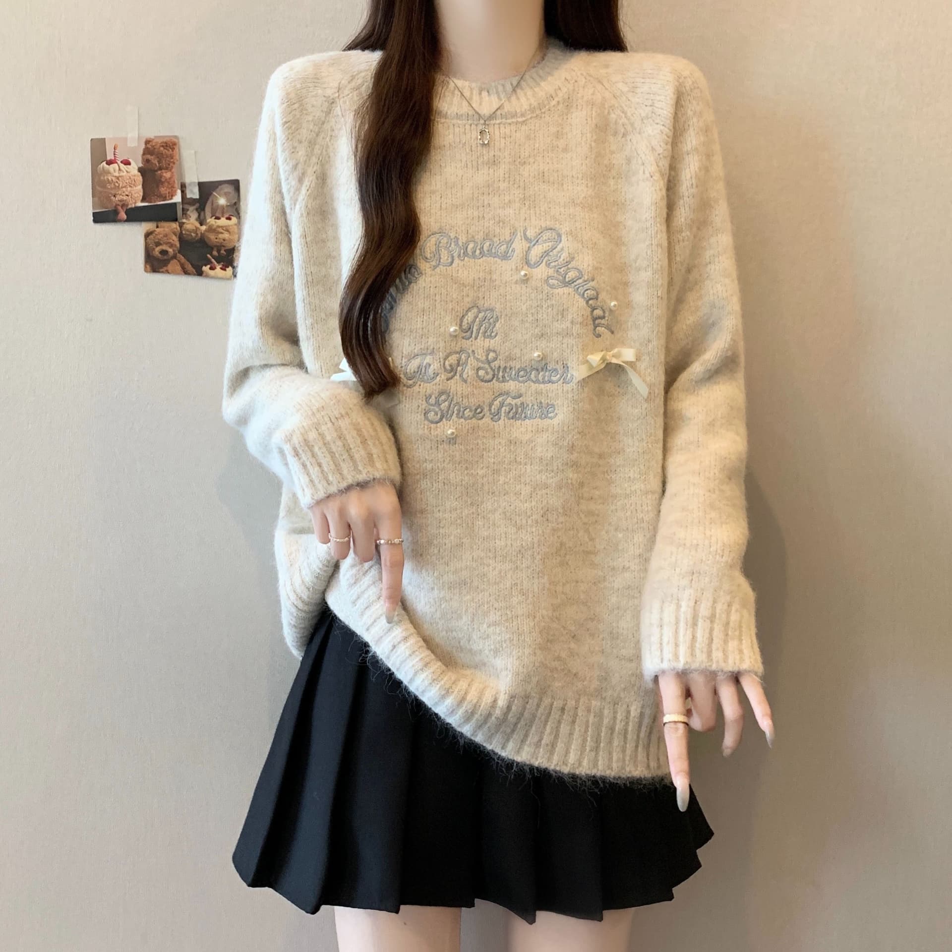 가을 겨울철 새로운 라운드 넥 나비 매듭 풀오버 느긋한 바람 부드러운 찹쌀 니트 맨위 상세 이미지 8