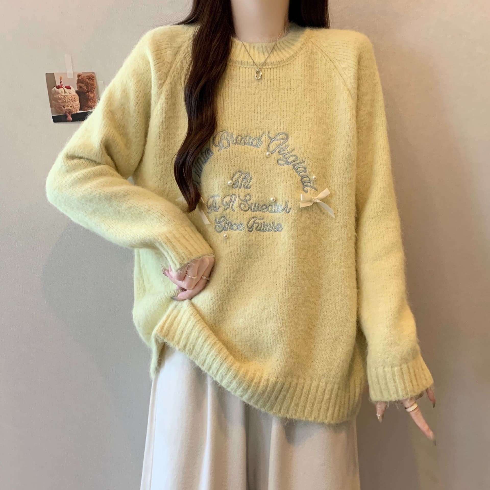 가을 겨울철 새로운 라운드 넥 나비 매듭 풀오버 느긋한 바람 부드러운 찹쌀 니트 맨위 상세 이미지 9