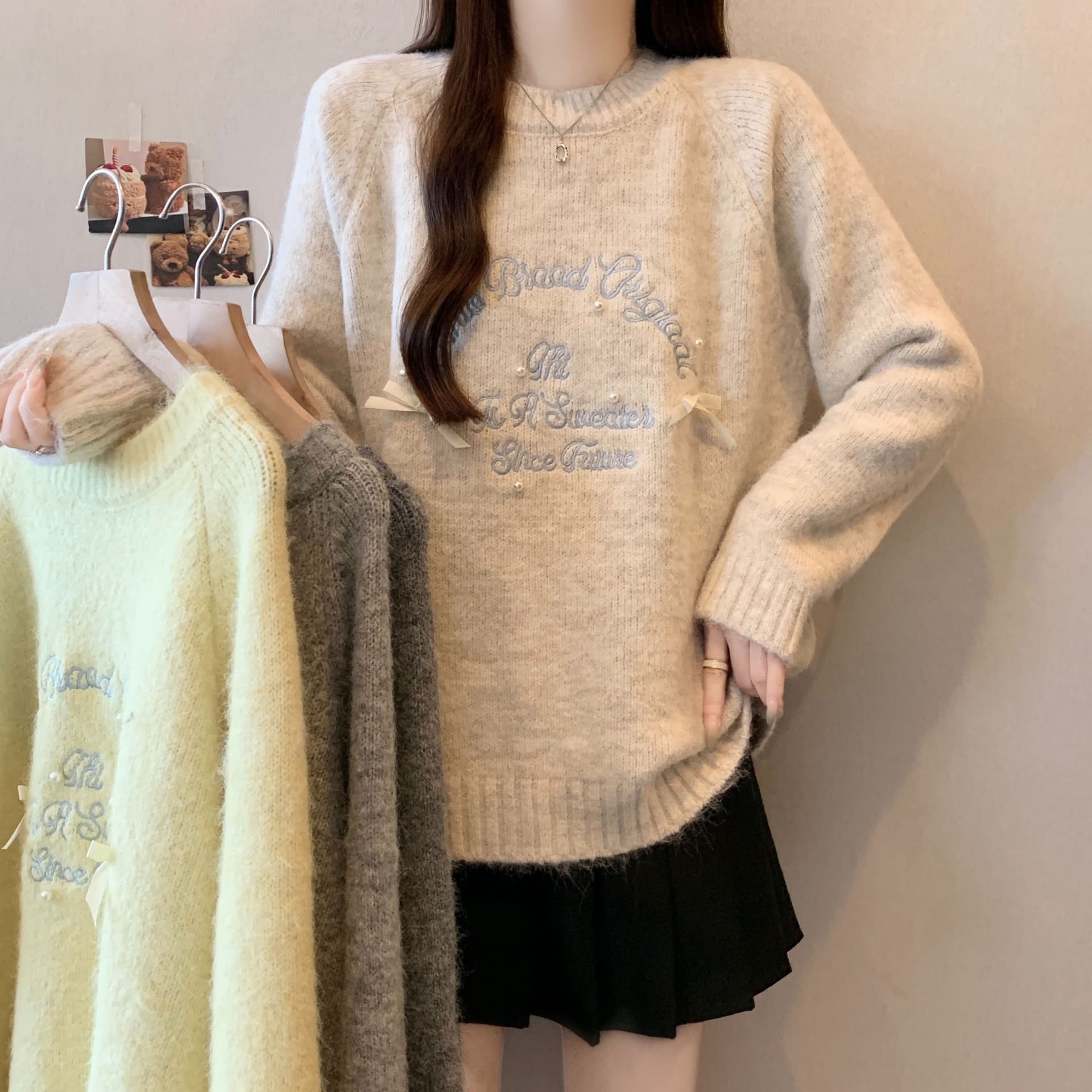 가을 겨울철 새로운 라운드 넥 나비 매듭 풀오버 느긋한 바람 부드러운 찹쌀 니트 맨위 상세 이미지 10