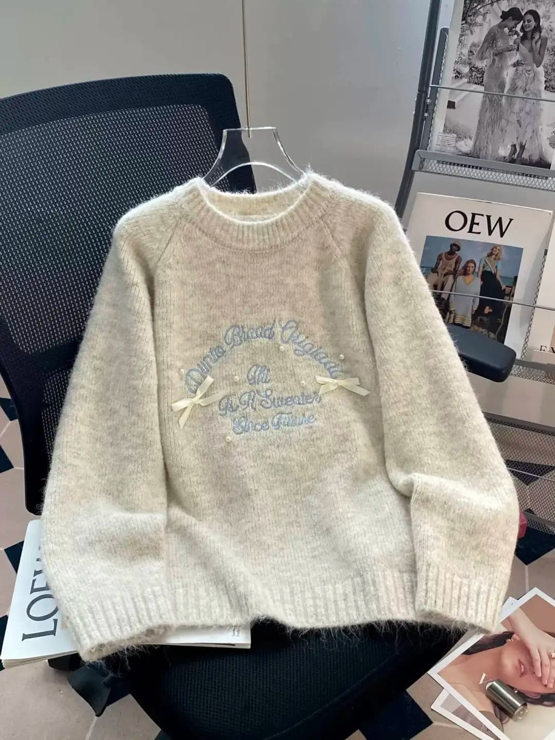 가을 겨울철 새로운 라운드 넥 나비 매듭 풀오버 느긋한 바람 부드러운 찹쌀 니트 맨위 상세 이미지 11