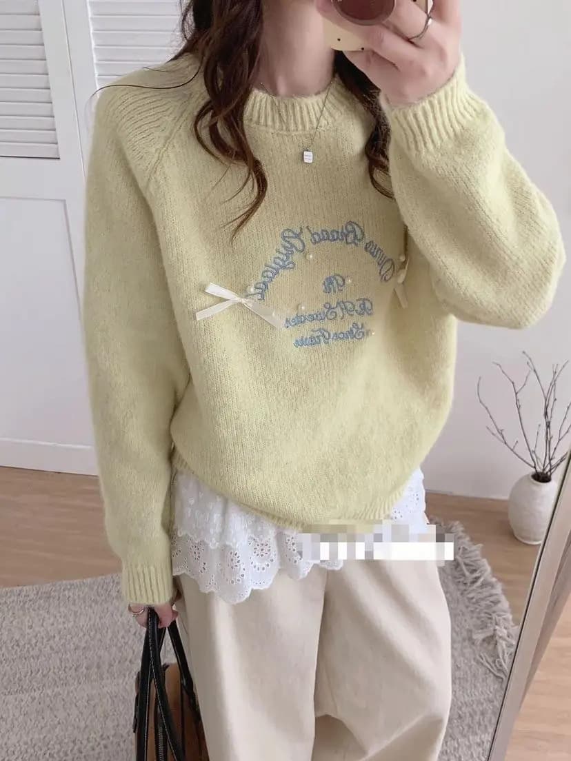 가을 겨울철 새로운 라운드 넥 나비 매듭 풀오버 느긋한 바람 부드러운 찹쌀 니트 맨위 상세 이미지 19